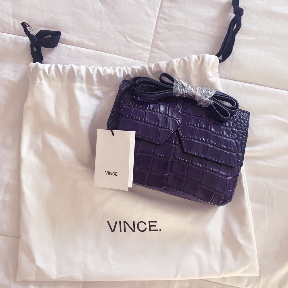 Vince Signatue V crocodile embossed leather purse with dust bag
